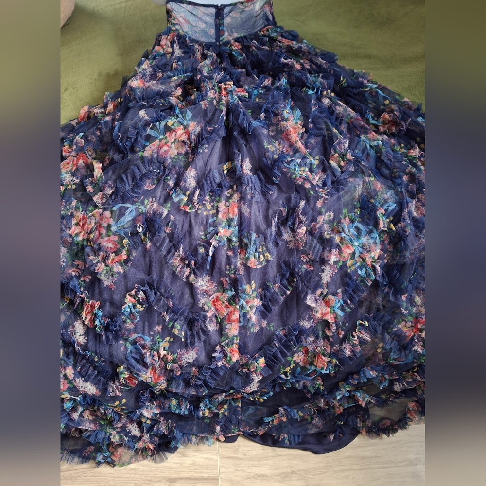 Lulu's Multicolor Floral Strapless Ruffle Gown Dress - Picture 10 of 11